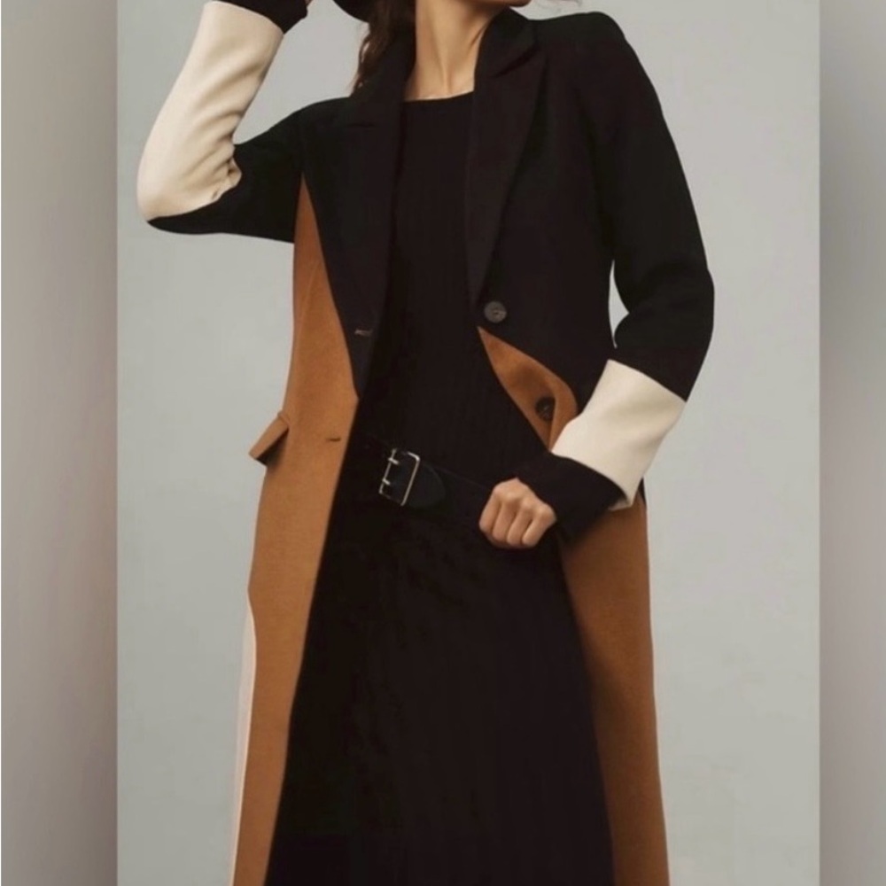 Avec les filles Black and Tan Colorblock Coat